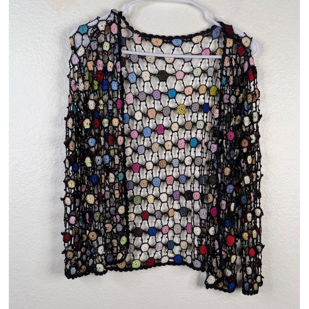 Crochet Beaded Fairy Grunge Y2K 90's Festival Rave Open Knit Cardigan Sz XS/S